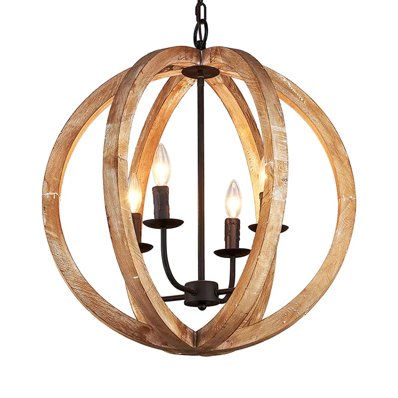 Bol kroonluchterlamp Scandinavisch hout 4 koppen beige hanglamp voor restaurant Clearhalo
