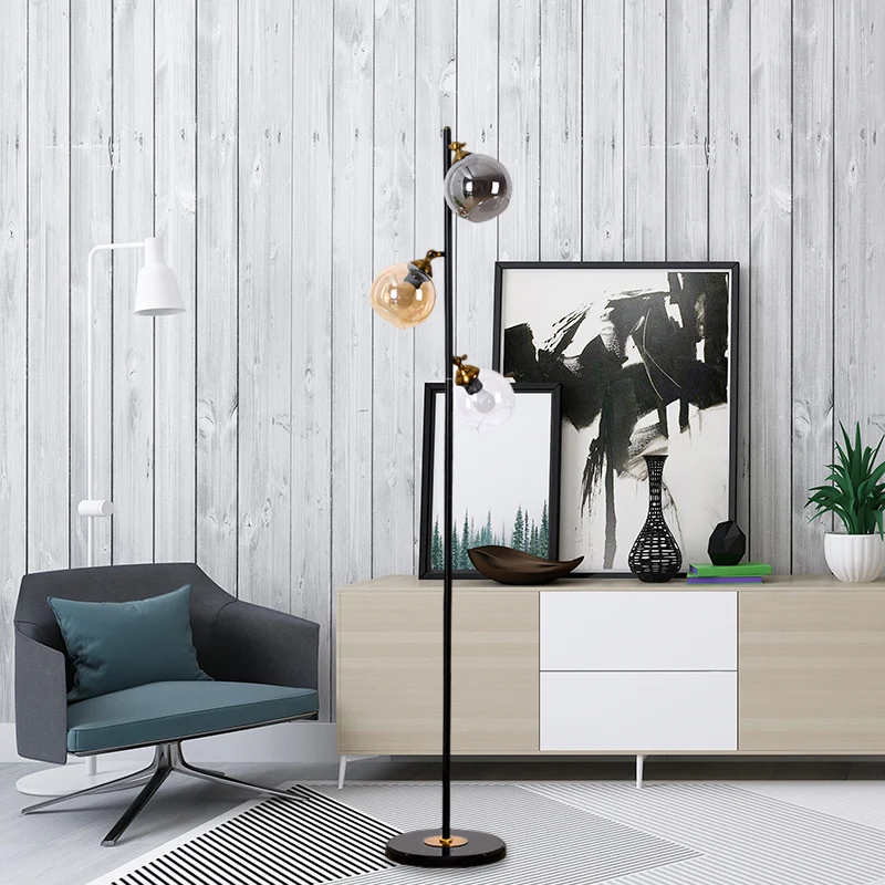 Bol meerkleurige glazen staande verlichting Eenvoudige 3-kops woonkamer vloerleeslamp met metalen voet Clearhalo