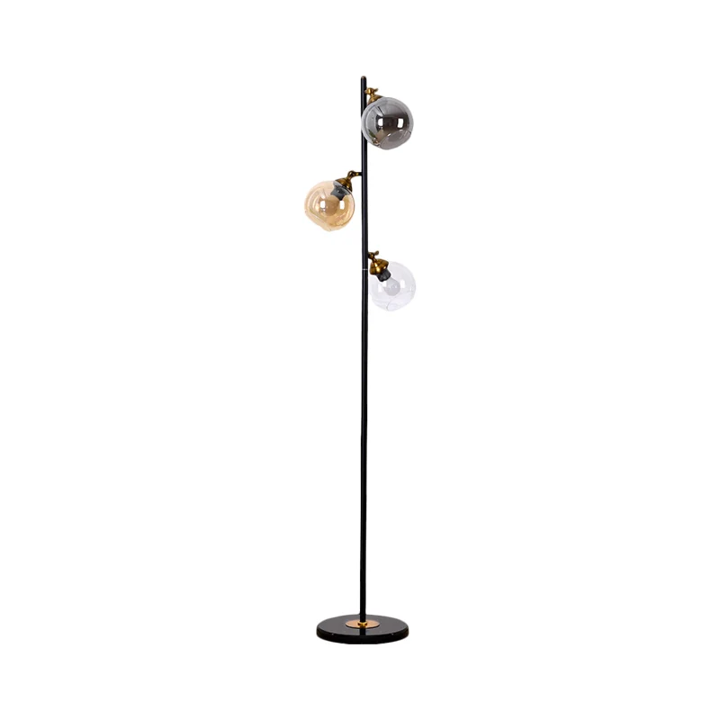 Bol meerkleurige glazen staande verlichting Eenvoudige 3-kops woonkamer vloerleeslamp met metalen voet Clearhalo
