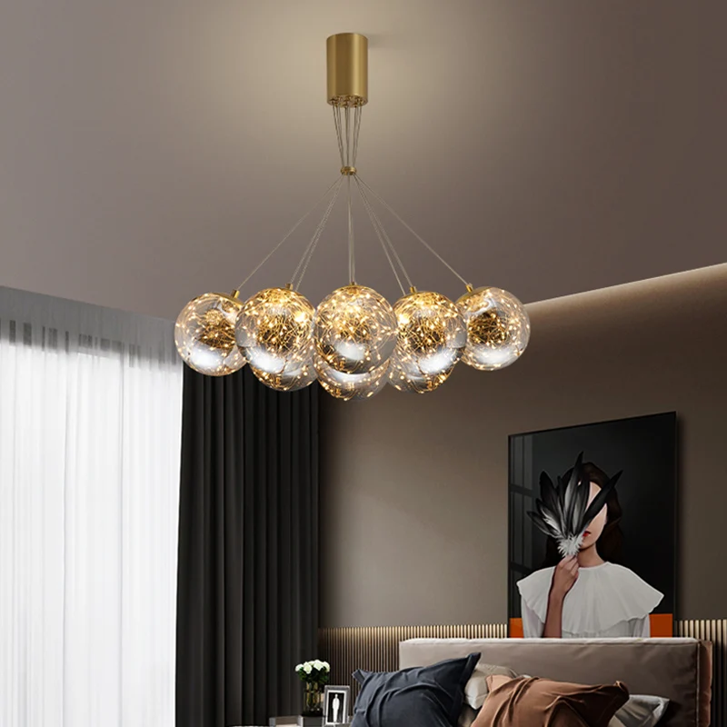 Bol mondgeblazen glazen LED multi-licht hanglamp moderne messing sterrenhemel hangende verlichting Clearhalo