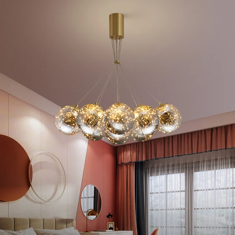 Bol mondgeblazen glazen LED multi-licht hanglamp moderne messing sterrenhemel hangende verlichting Clearhalo