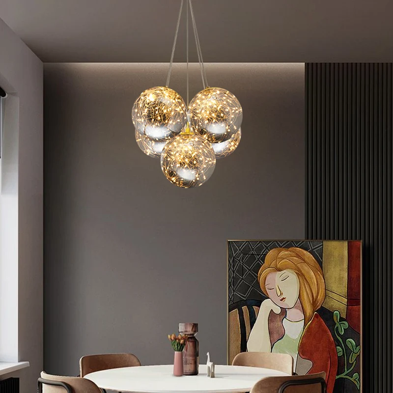 Bol mondgeblazen glazen LED multi-licht hanglamp moderne messing sterrenhemel hangende verlichting Clearhalo