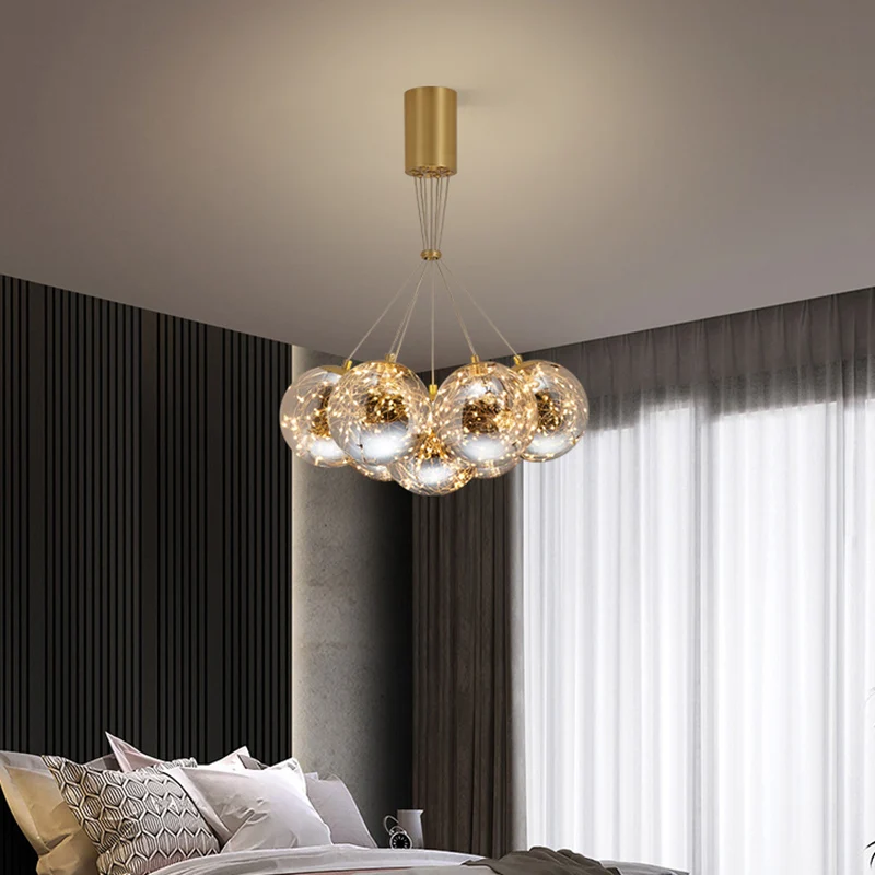 Bol mondgeblazen glazen LED multi-licht hanglamp moderne messing sterrenhemel hangende verlichting Clearhalo