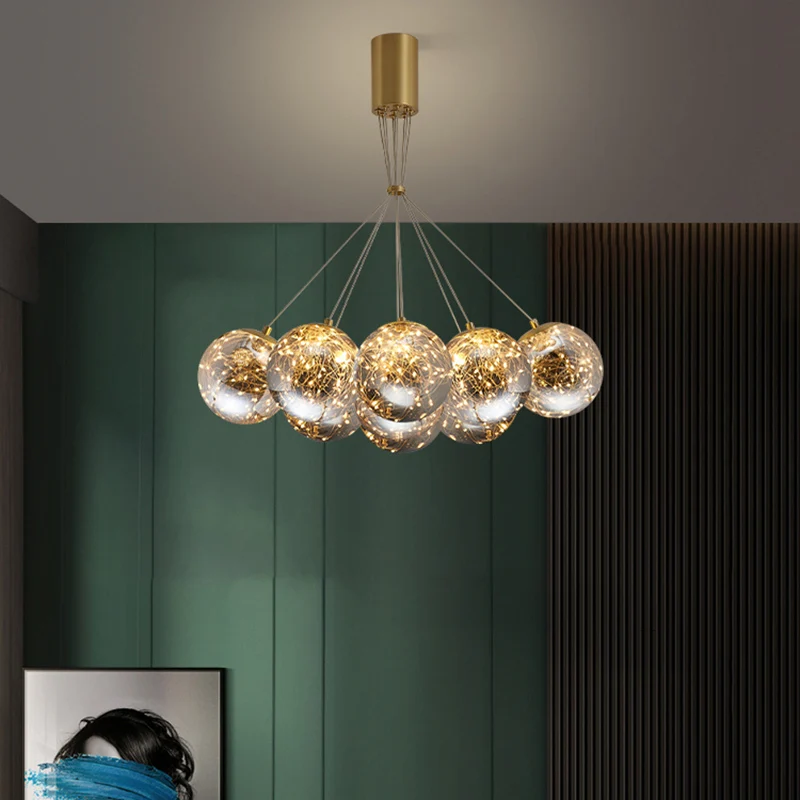 Bol mondgeblazen glazen LED multi-licht hanglamp moderne messing sterrenhemel hangende verlichting Clearhalo