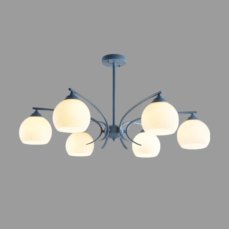 Bol Schaduw Woonkamer Kroonluchter Opaal Glas 6/8 Lichten Macaron Stijlvolle Blauw/Groen/Grijs/Geel Hanglamp Clearhalo