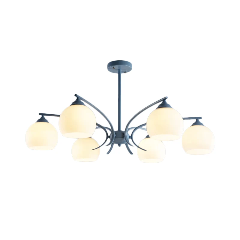 Bol Schaduw Woonkamer Kroonluchter Opaal Glas 6/8 Lichten Macaron Stijlvolle Blauw/Groen/Grijs/Geel Hanglamp Clearhalo