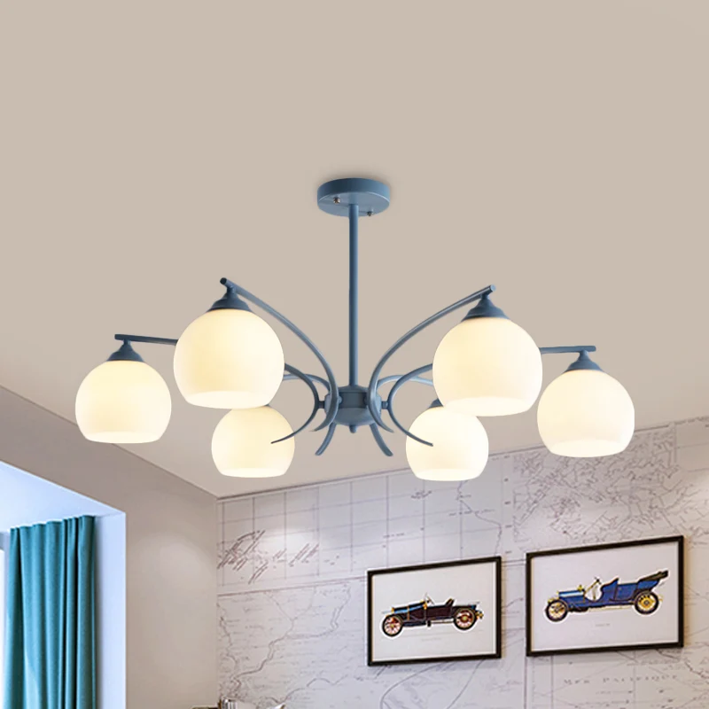 Bol Schaduw Woonkamer Kroonluchter Opaal Glas 6/8 Lichten Macaron Stijlvolle Blauw/Groen/Grijs/Geel Hanglamp Clearhalo