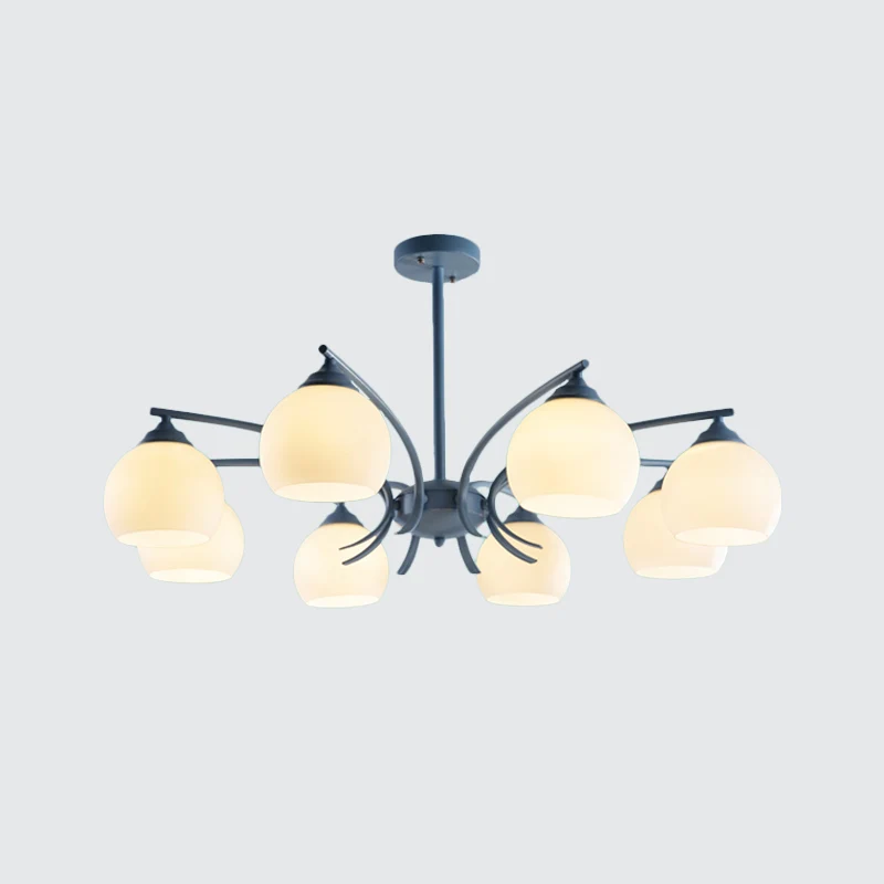 Bol Schaduw Woonkamer Kroonluchter Opaal Glas 6/8 Lichten Macaron Stijlvolle Blauw/Groen/Grijs/Geel Hanglamp Clearhalo