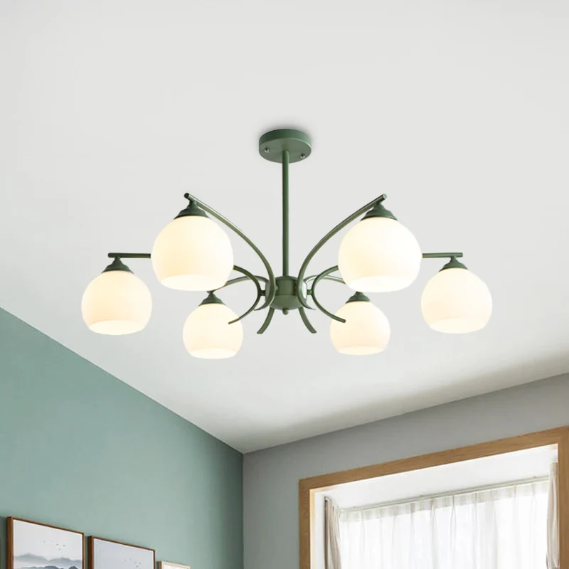 Bol Schaduw Woonkamer Kroonluchter Opaal Glas 6/8 Lichten Macaron Stijlvolle Blauw/Groen/Grijs/Geel Hanglamp Clearhalo