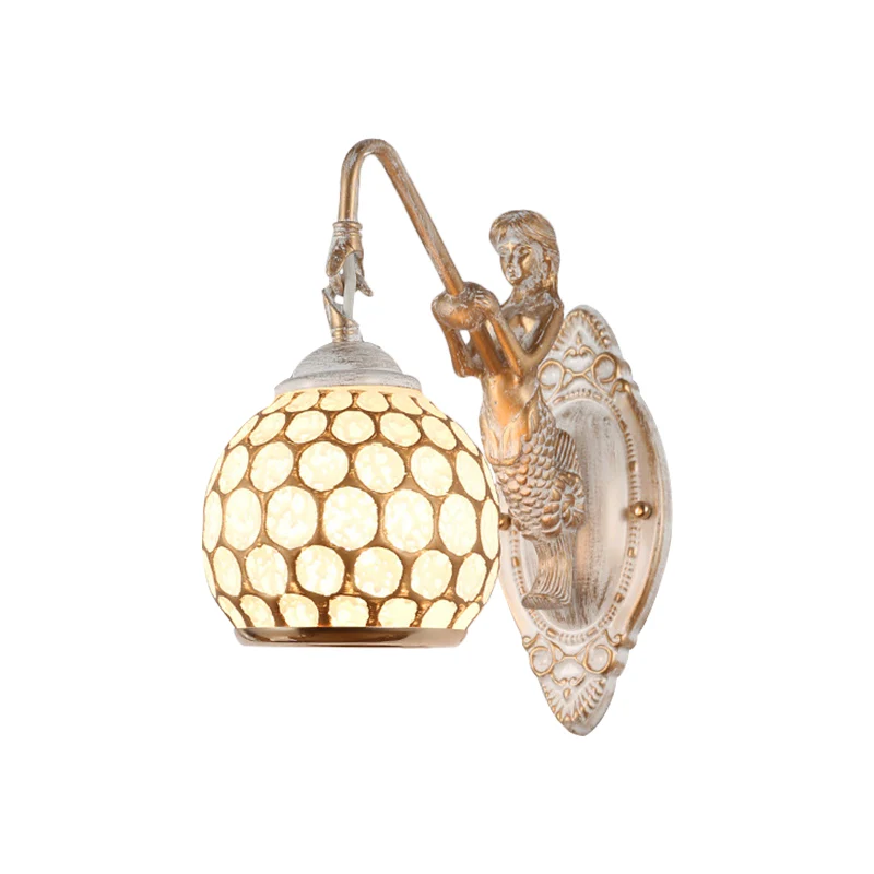 Bol Slaapkamer Wandverlichting Ideeën Traditionele Stijl Metaal 1 Kop Witte Wandkandelaar Licht met Hars Zeemeermin Achter...