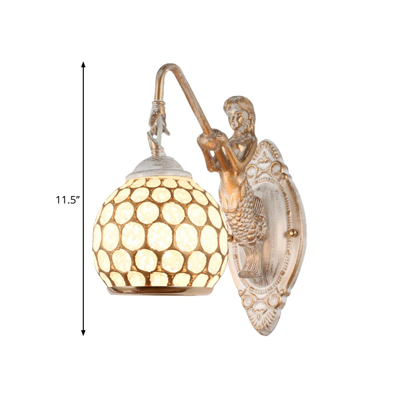 Bol Slaapkamer Wandverlichting Ideeën Traditionele Stijl Metaal 1 Kop Witte Wandkandelaar Licht met Hars Zeemeermin Achter...