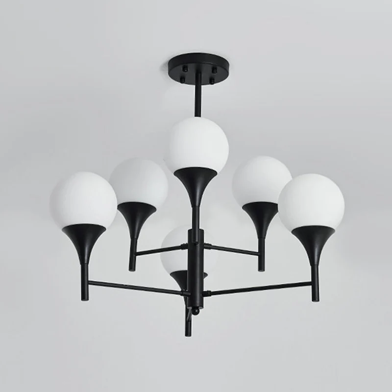 Bol wit glas hangende verlichting eigentijds 6-lichts zwarte kroonluchterlamp voor woonkamer Clearhalo