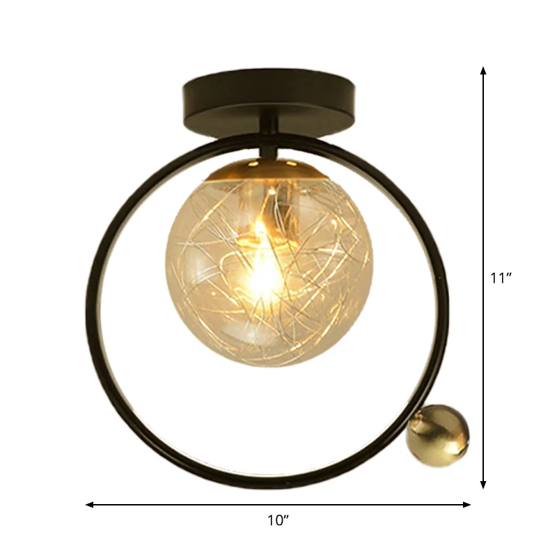 Bolvormig semi-inbouwlicht eigentijds helder glas, enkele lamp, zwart plafondmontagearmatuur met wereldbol/vogeldecor Clea...