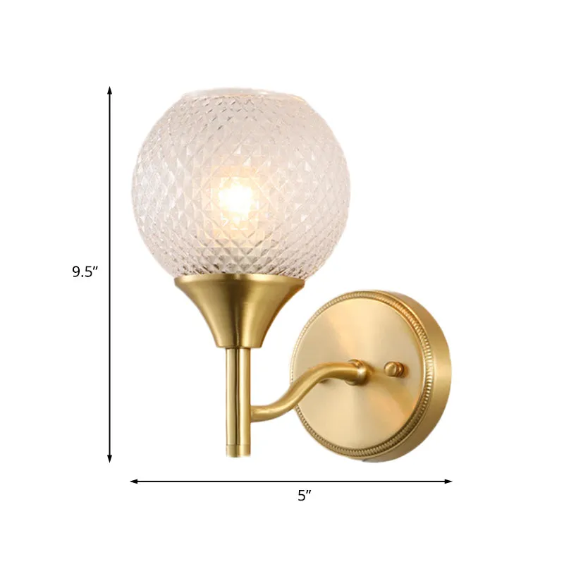 Bolvormige gang wandgemonteerde verlichting kolonialistisch helder geribbeld glas 1-lichts gouden blaker Clearhalo