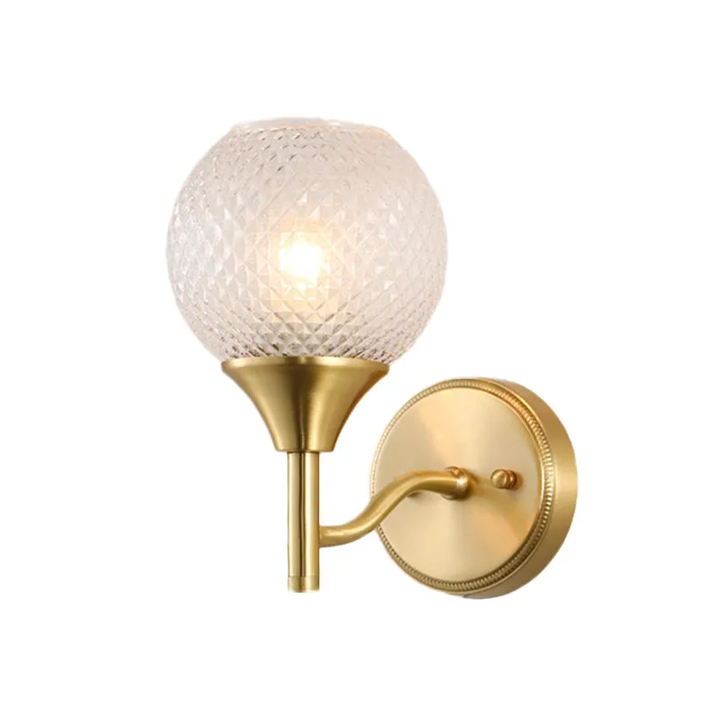 Bolvormige gang wandgemonteerde verlichting kolonialistisch helder geribbeld glas 1-lichts gouden blaker Clearhalo