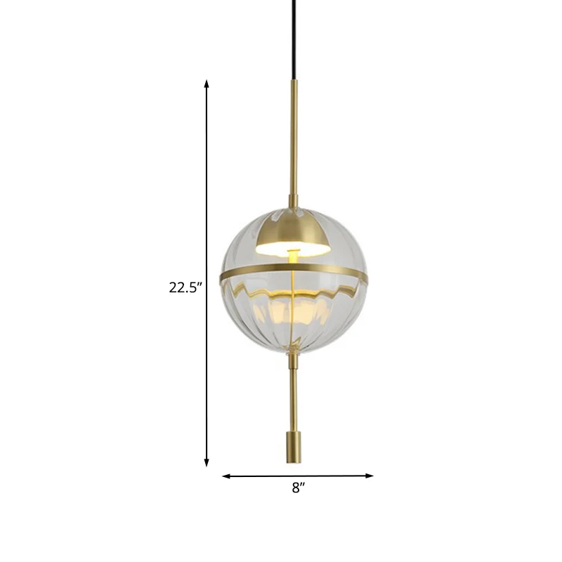 Bolvormige geribbelde glazen hanglampset Postmoderne gouden LED-plafondhanglamp Clearhalo