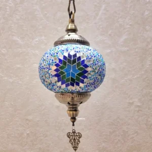 1 bolvormige hanglamp, Marokkaans blauw metalen hanglampset voor eetkamer Clearhalo