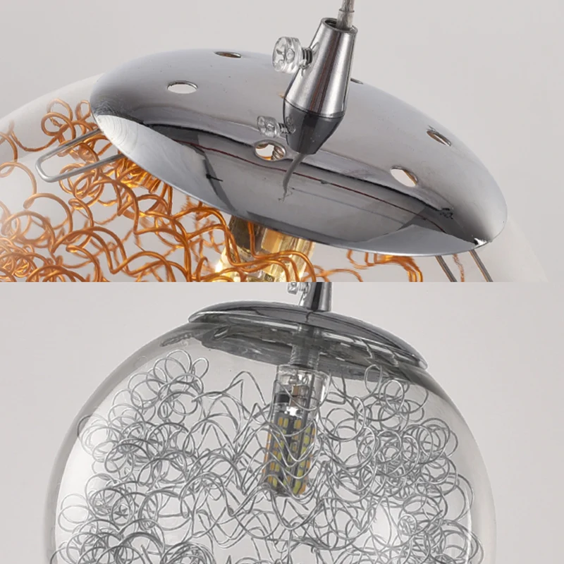 Bolvormige hanglamp van helder glas met draad Deco 1-lichts moderne hanglamp Clearhalo