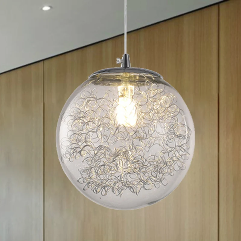 Bolvormige hanglamp van helder glas met draad Deco 1-lichts moderne hanglamp Clearhalo