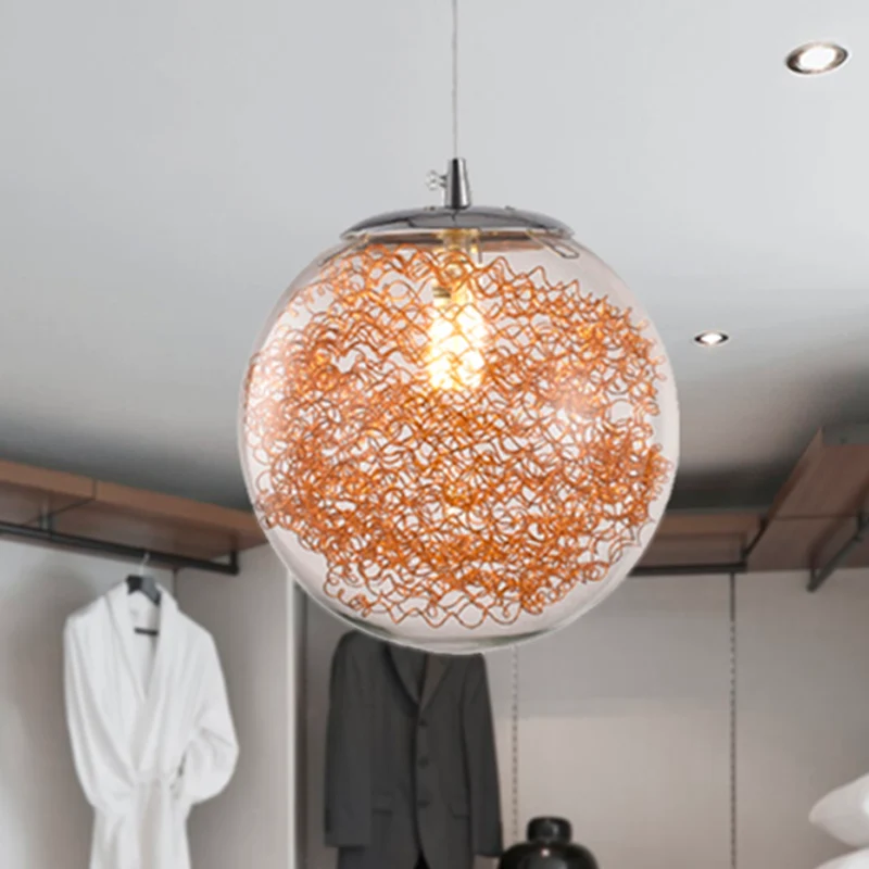 Bolvormige hanglamp van helder glas met draad Deco 1-lichts moderne hanglamp Clearhalo