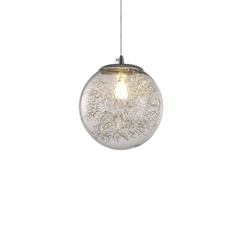 Bolvormige hanglamp van helder glas met draad Deco 1-lichts moderne hanglamp Clearhalo