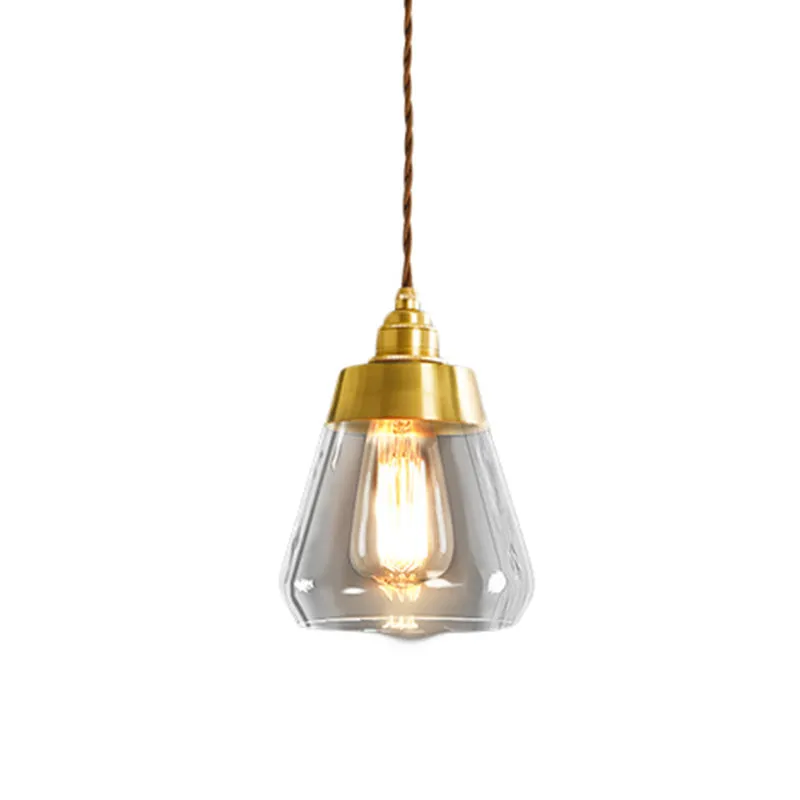 1 bolvormige hanglamp voor neerwaartse verlichting, koloniale restaurant-droplamp met kegelvormige helderglazen kap goud C...