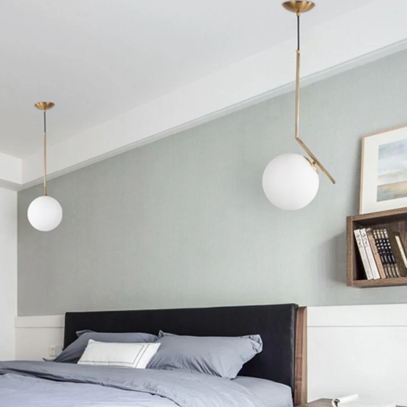 Bolvormige hanglamp voor plafond, moderne glazen slaapkamer, hanglamp wit Clearhalo