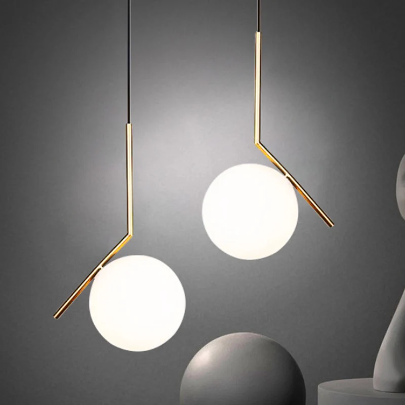 Bolvormige hanglamp voor plafond, moderne glazen slaapkamer, hanglamp wit Clearhalo
