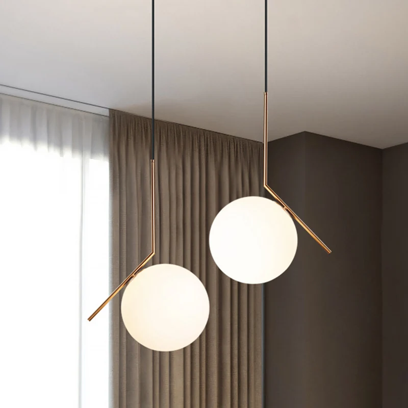 Bolvormige hanglamp voor plafond, moderne glazen slaapkamer, hanglamp wit Clearhalo
