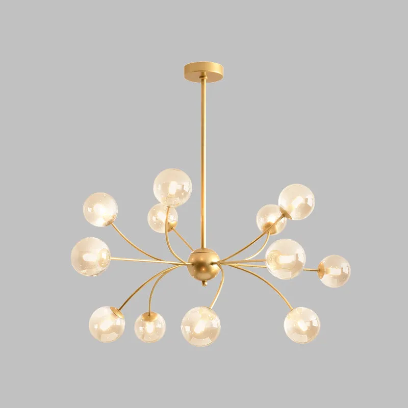 Bolvormige kroonluchterlamp postmodern rookgrijs/cognacglas 15 lampen goud gebogen plafondlamp Clearhalo
