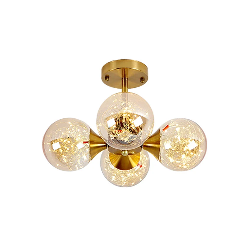 Bolvormige LED-semi-inbouwlamp Modern glazen 4-lichts slaapkamerplafond, inbouwmontage Clearhalo