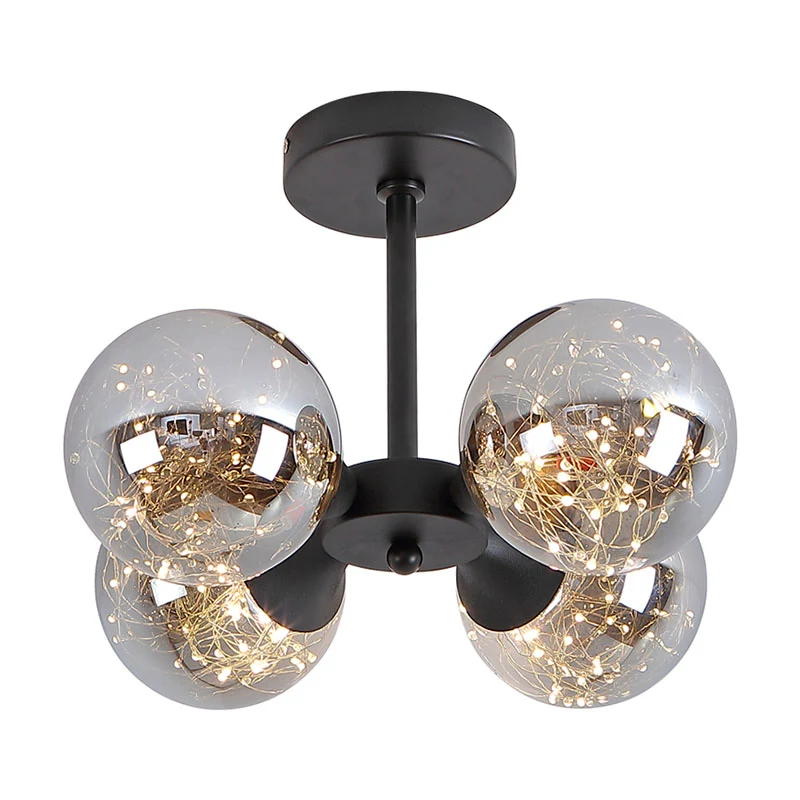 Bolvormige LED-semi-inbouwlamp Modern glazen 4-lichts slaapkamerplafond, inbouwmontage Clearhalo