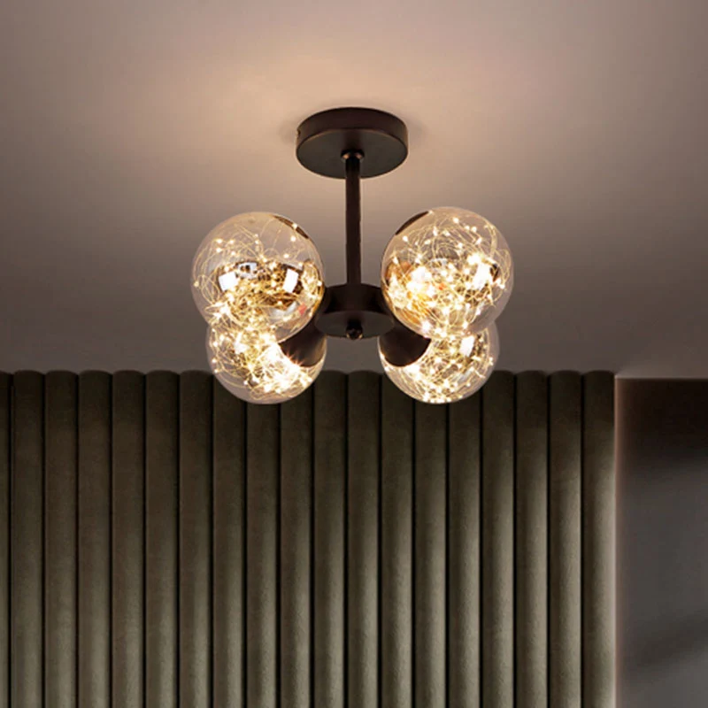 Bolvormige LED-semi-inbouwlamp Modern glazen 4-lichts slaapkamerplafond, inbouwmontage Clearhalo