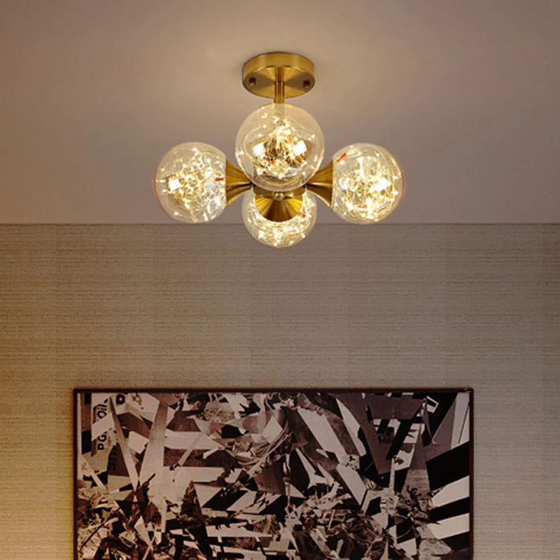Bolvormige LED-semi-inbouwlamp Modern glazen 4-lichts slaapkamerplafond, inbouwmontage Clearhalo