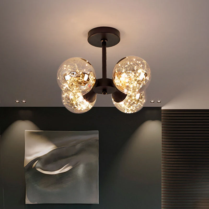 Bolvormige LED-semi-inbouwlamp Modern glazen 4-lichts slaapkamerplafond, inbouwmontage Clearhalo
