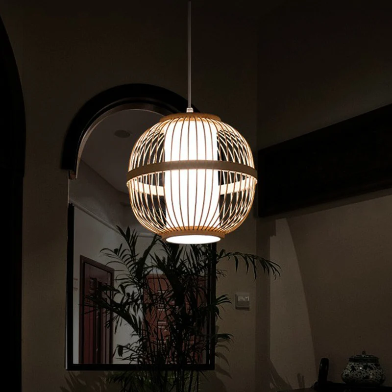 Bolvormige plafondlamp Asia Bamboo 1-lamp Tea Room hangende hanglamp hout Clearhalo