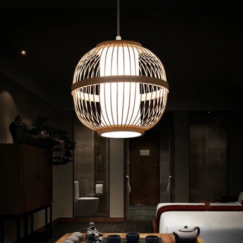 Bolvormige plafondlamp Asia Bamboo 1-lamp Tea Room hangende hanglamp hout Clearhalo