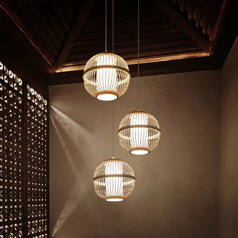 Bolvormige plafondlamp Asia Bamboo 1-lamp Tea Room hangende hanglamp hout Clearhalo