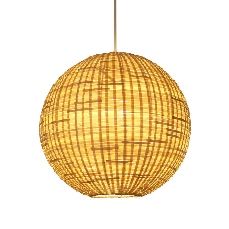 Bolvormige plafondlamp, Aziatisch bamboe, 1 lamp, beige ophangverlichting voor restaurant Clearhalo