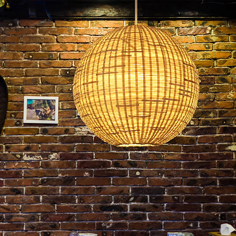 Bolvormige plafondlamp, Aziatisch bamboe, 1 lamp, beige ophangverlichting voor restaurant Clearhalo