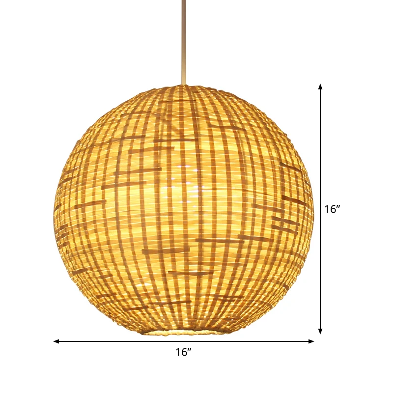 Bolvormige plafondlamp, Aziatisch bamboe, 1 lamp, beige ophangverlichting voor restaurant Clearhalo