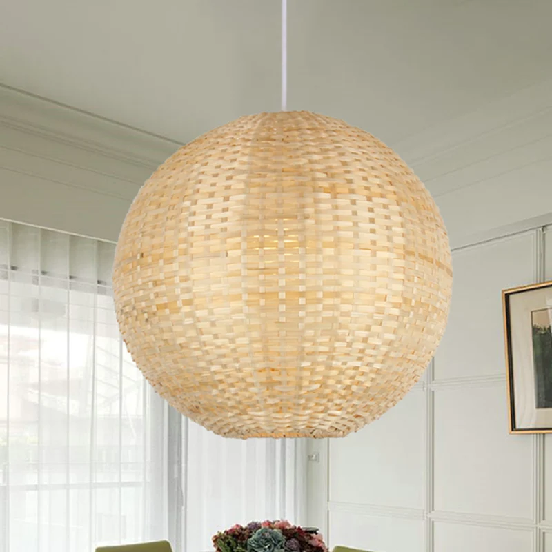Bolvormige plafondlamp, Aziatisch bamboe, 1 lamp, beige ophangverlichting voor restaurant Clearhalo