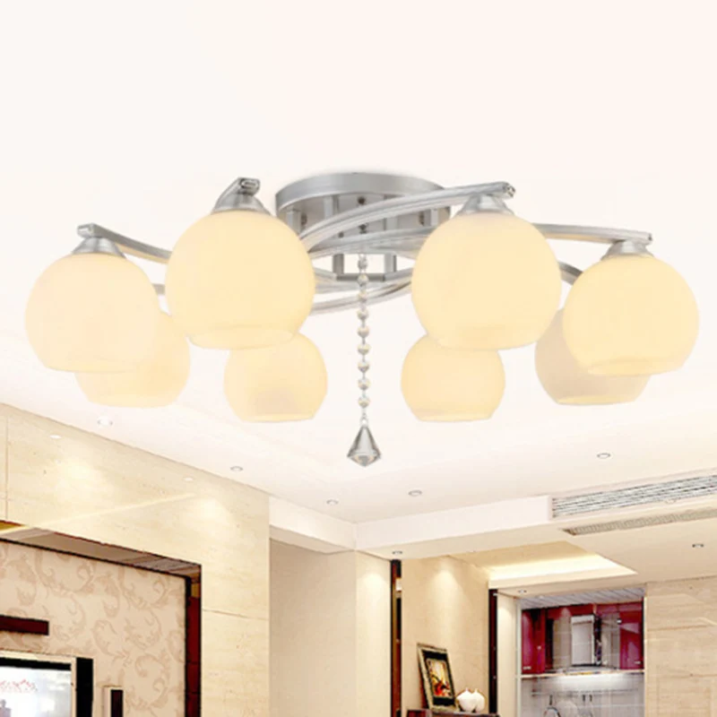 Bolvormige, semi-inbouw plafondlamp, modernistisch wit glazen plafondlamp voor slaapkamer Clearhalo
