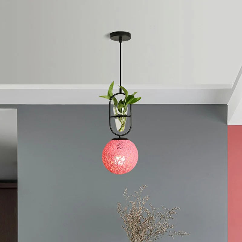 Bolvormige slingerlamp, decoratieve rotan hanglamp met kegelvormige plantenbak Clearhalo