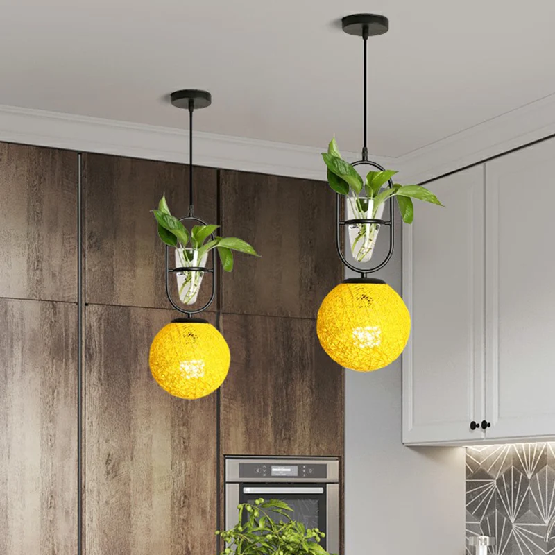 Bolvormige slingerlamp, decoratieve rotan hanglamp met kegelvormige plantenbak Clearhalo