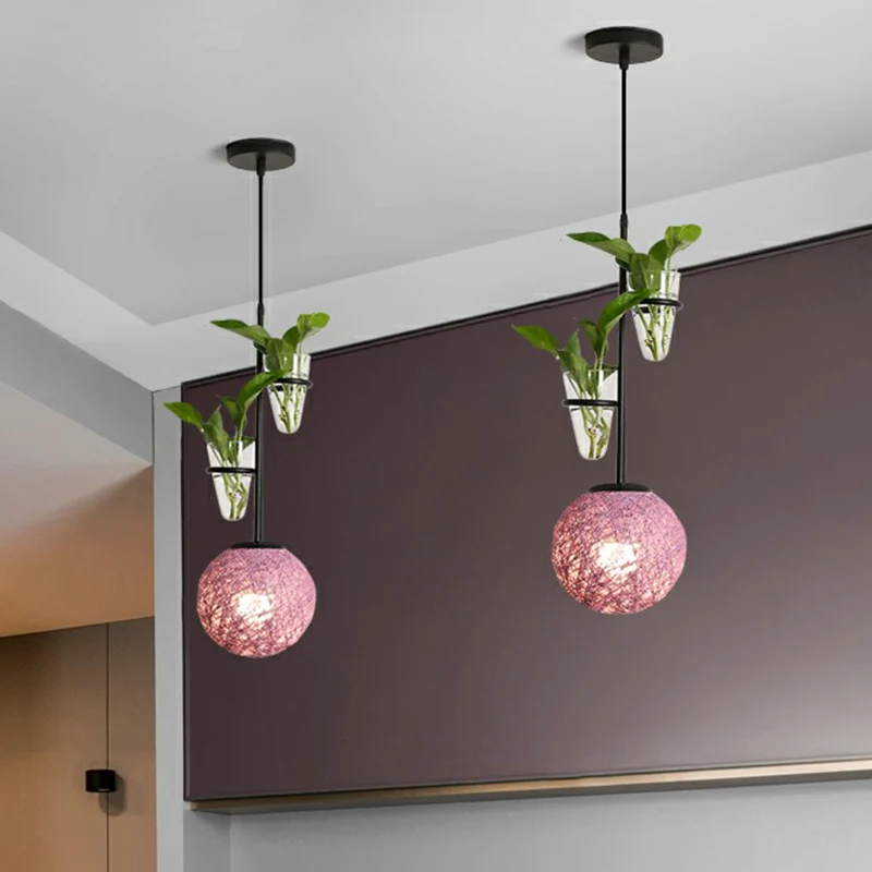 Bolvormige slingerlamp, decoratieve rotan hanglamp met kegelvormige plantenbak Clearhalo