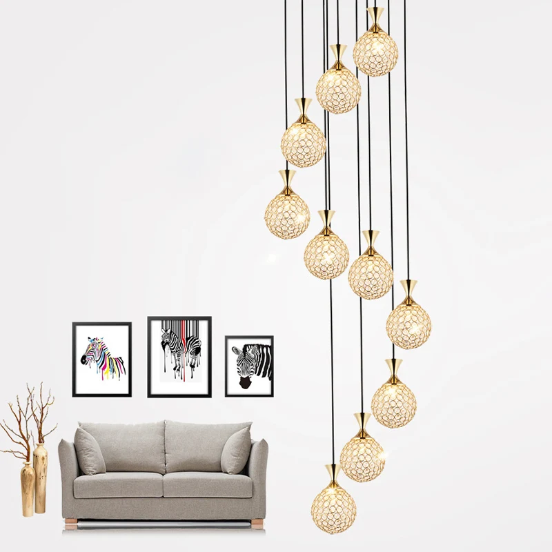 Bolvormige spiraalcluster hanglamp Moderne kristallen ingebedde 10-lichts hangende verlichting Clearhalo