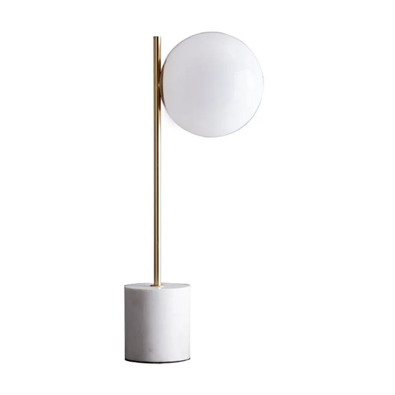 Bolvormige tafellamp van wit glas, moderne leeslamp met 1 kop en marmeren voet Clearhalo