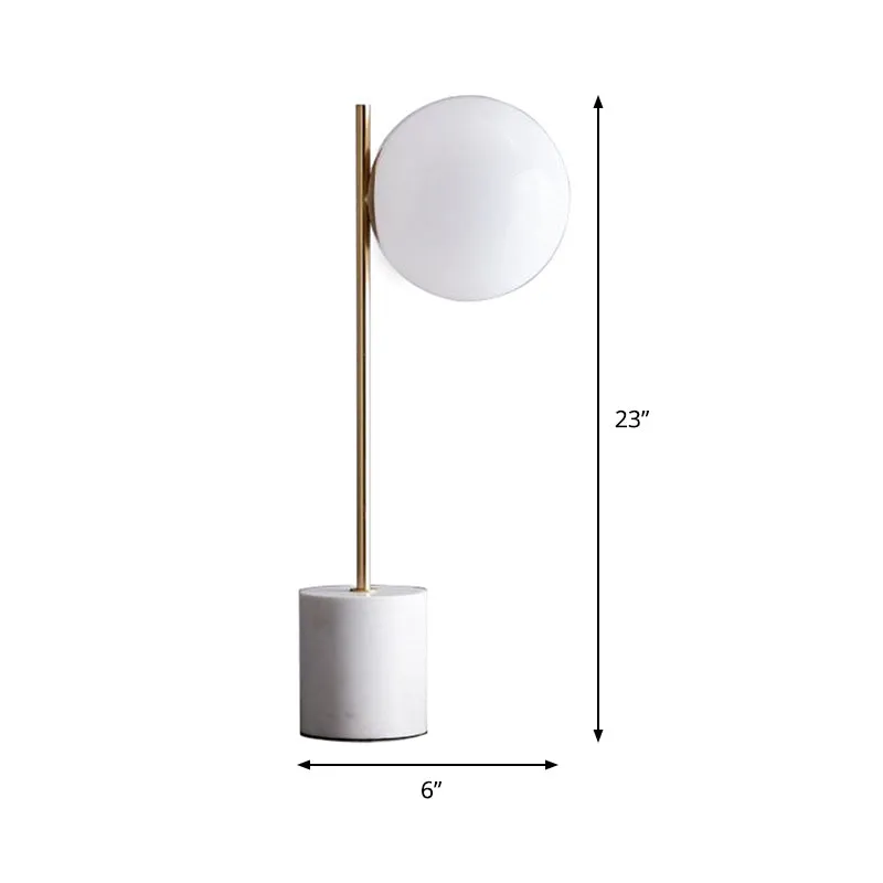 Bolvormige tafellamp van wit glas, moderne leeslamp met 1 kop en marmeren voet Clearhalo