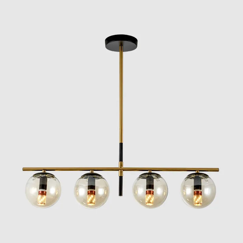 Bolvormige wit/rookgrijs/helder glazen eilandkroonluchter Minimalistische 4/5-lichts messing hanglamp Clearhalo